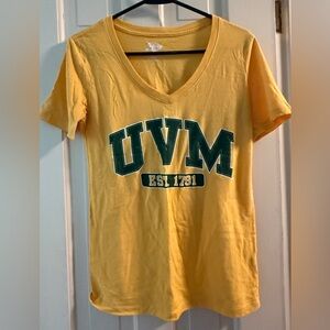 UVM Gold and Green V-Neck T-Shirt Size S